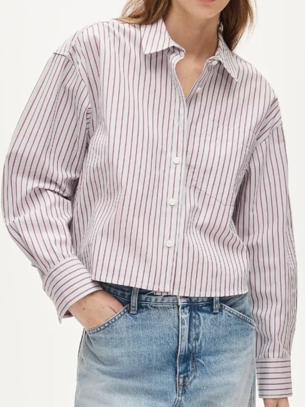 J. Crew Etienne Cropped Striped Shirt Colors: Serene Blue Plum Size: XS NWT